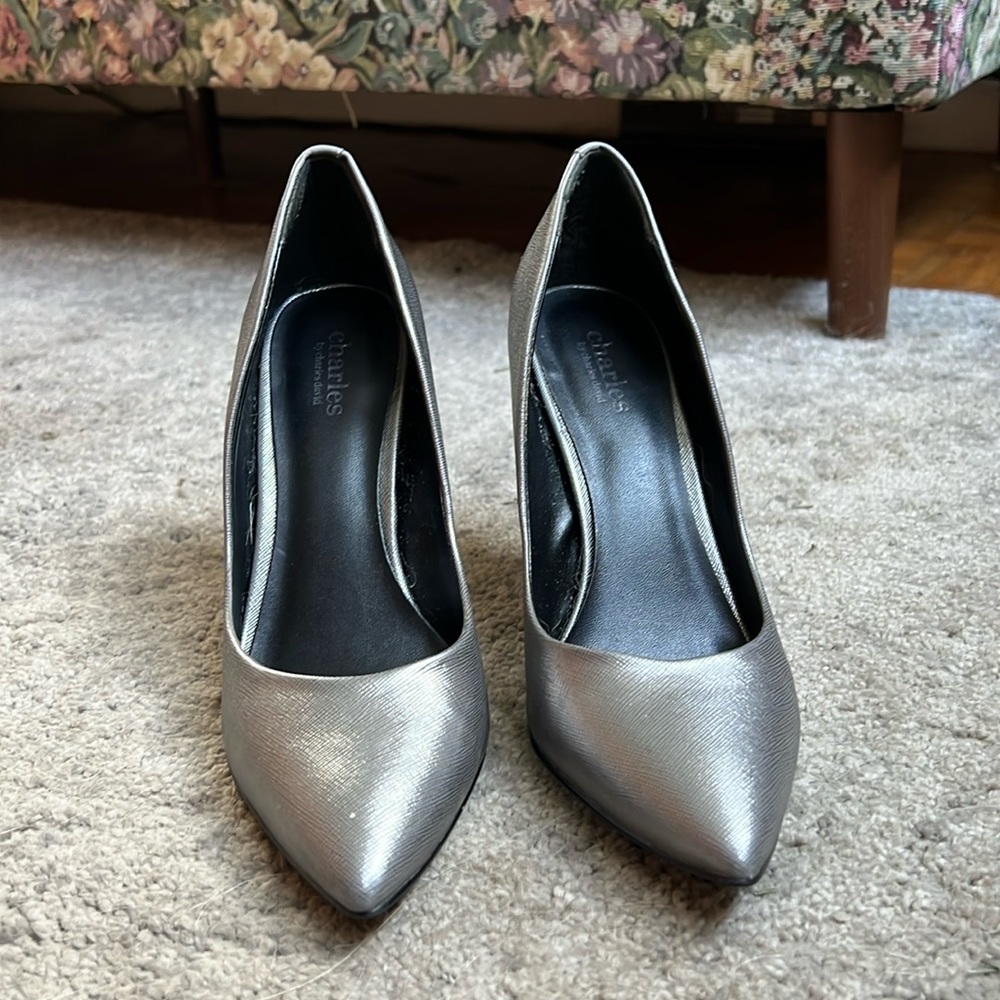 Silver heel pumps